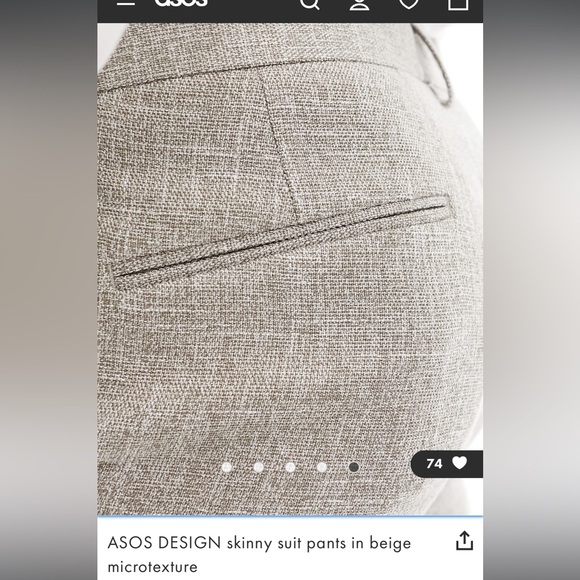 NWT ASOS DESIGN skinny suit pants in beige microtexture - Picture 5 of 8